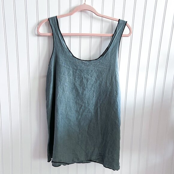Cynthia Ashby Lagenlook Oversized Blue Linen Sleeveless Tank Top Size Large - Picture 1 of 4